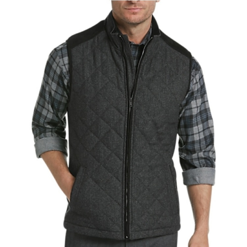 PRONTO UOMO.NWT. Modern fit.Gray/Black quilted‎ Vest/Gilet. 2-front pocke…